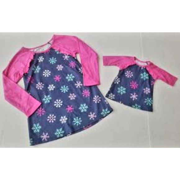 NWT CAT AND JACK TODDLER GIRLS SNOWFLAKE NIGHTGOWN WITH MATCHING DOLL NIGHTGOWN - Picture 1 of 3